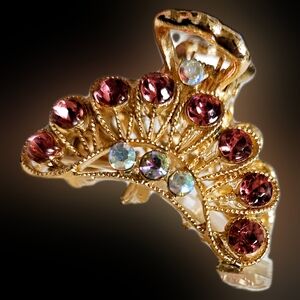 NWT Mini Gold Enamel & Pink Rhinestones Butterfly Hairclip!